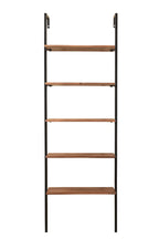 72" Brown Metal and Solid Wood Five Tier Ladder Bookcase