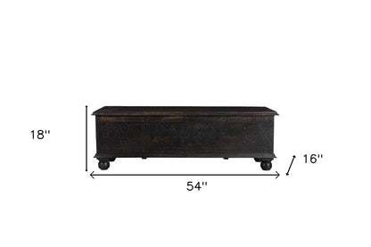 54" Black Solid Wood Distressed Lift Top Solid Coffee Table