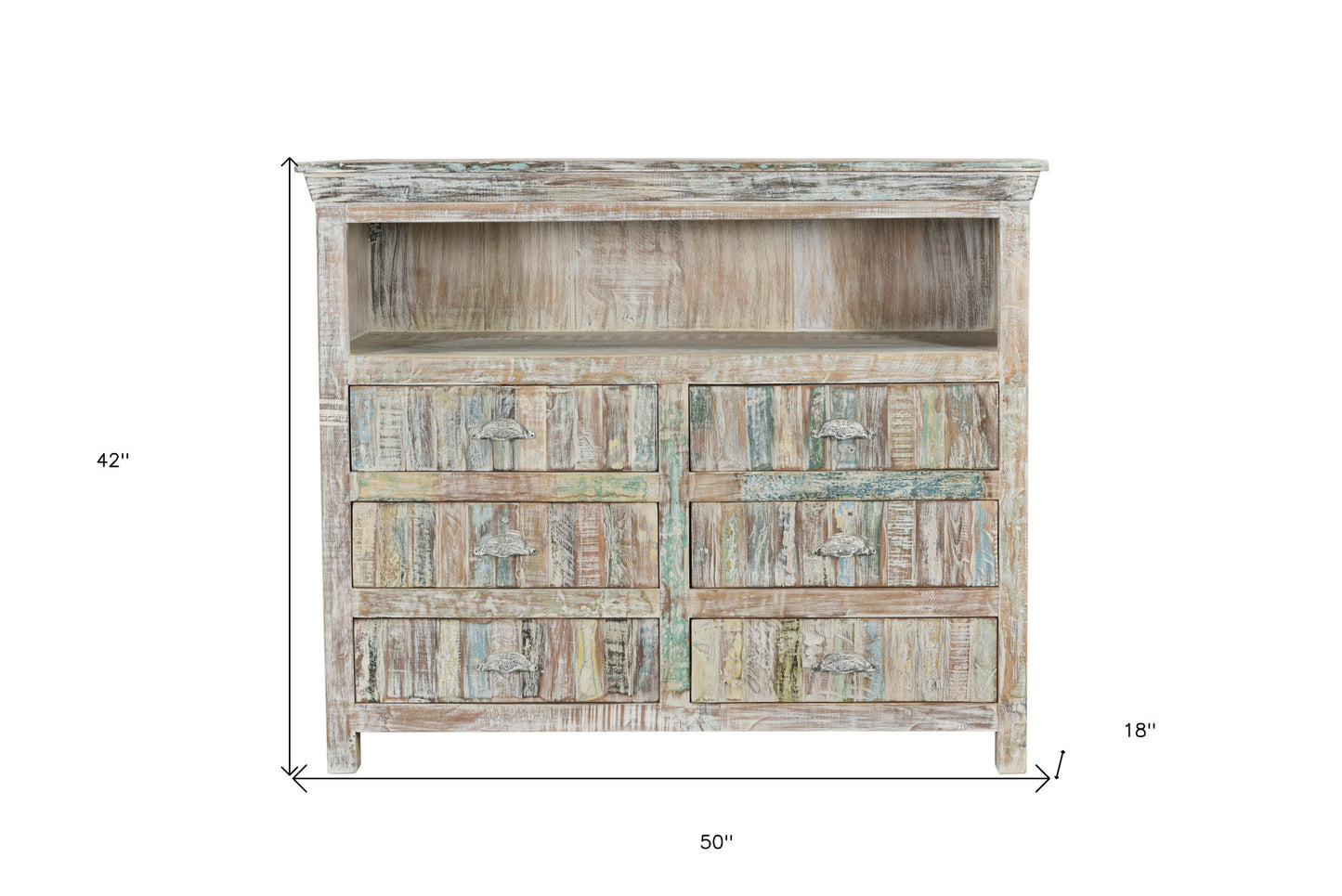 50" White Distressed Reclaimed Wood Open And Enclosed Storage Entertainment Center