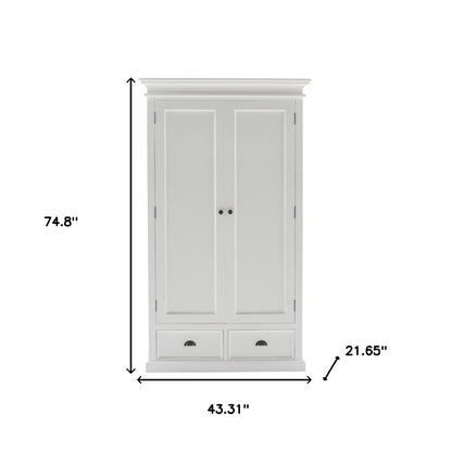 43" Off White Solid Wood Two Drawer