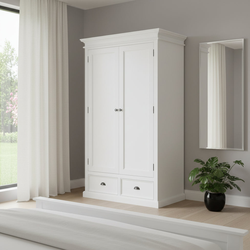 43" Off White Solid Wood Two Drawer