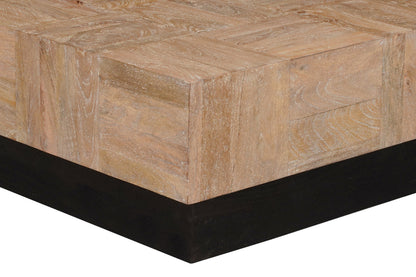 40" Brown and Black Solid Wood Square Block Coffee Table