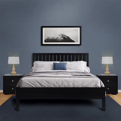 Black Solid Wood Queen Bed Frame