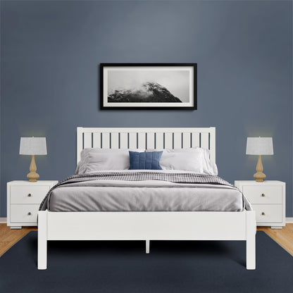 White Shiplap Texture Solid Wood Queen Bed Frame