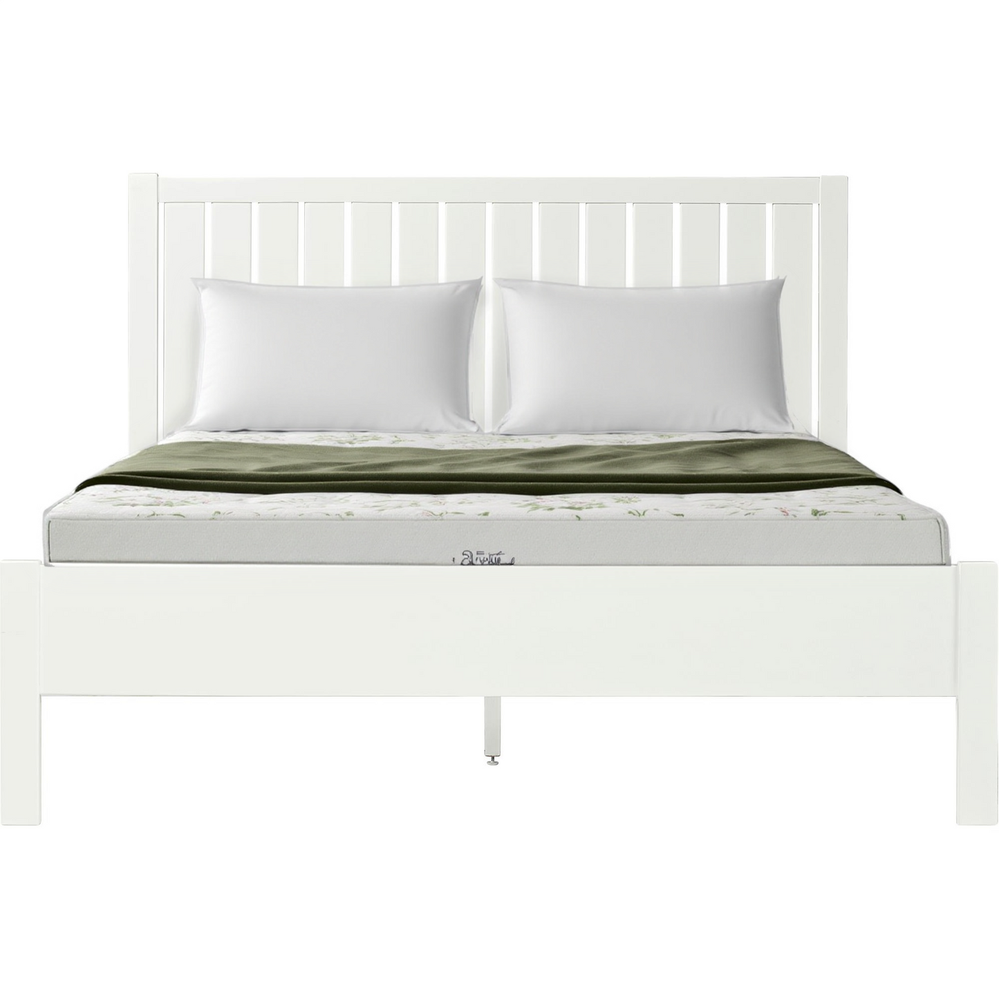 White Shiplap Texture Solid Wood King Bed Frame
