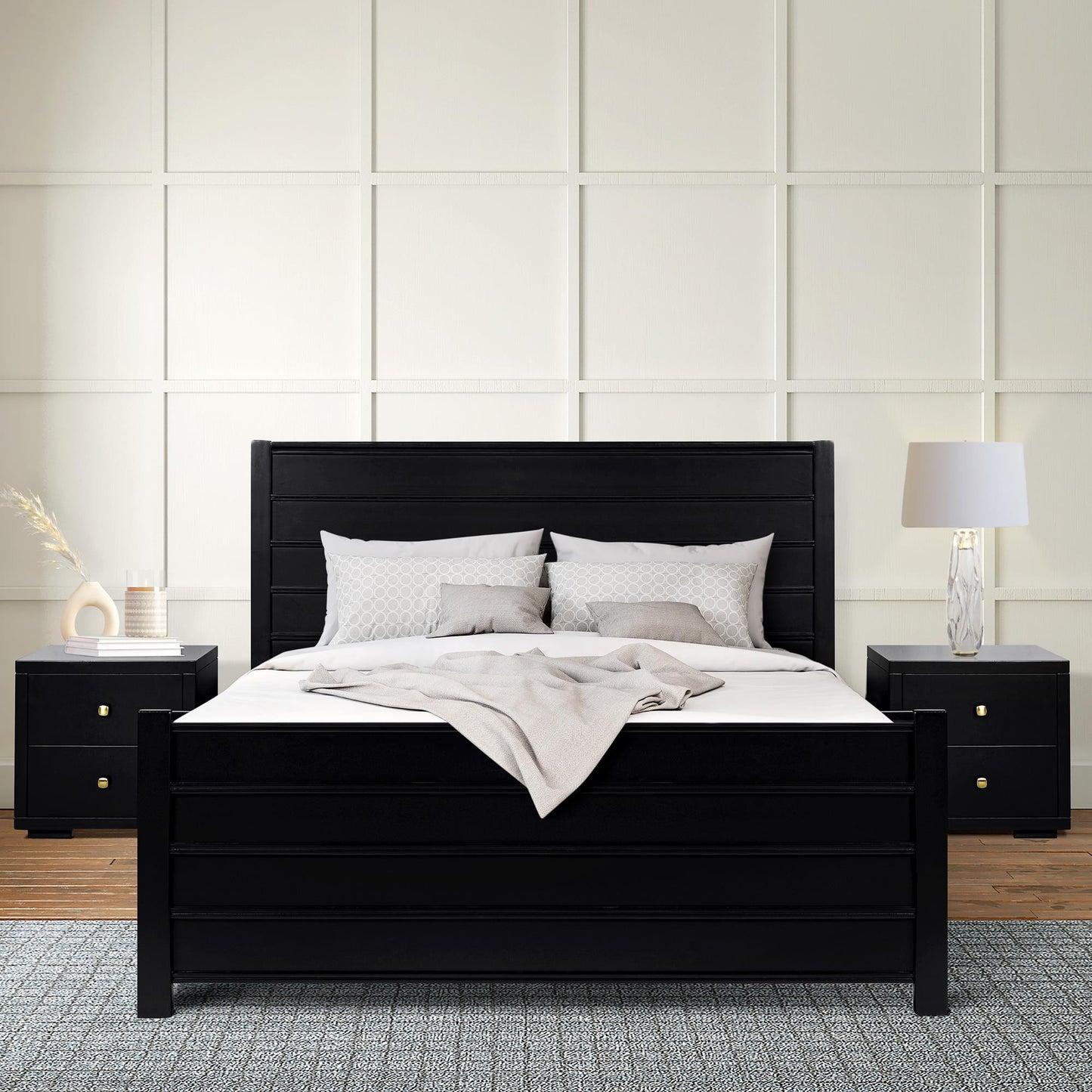 Black Solid Wood Queen Bed Frame