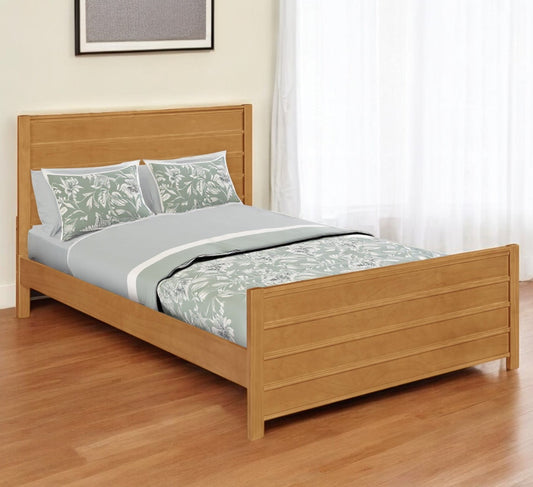 Brown Ribbed Texture Solid Wood King Bed Frame