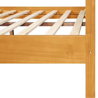 Brown Ribbed Texture Solid Wood King Bed Frame