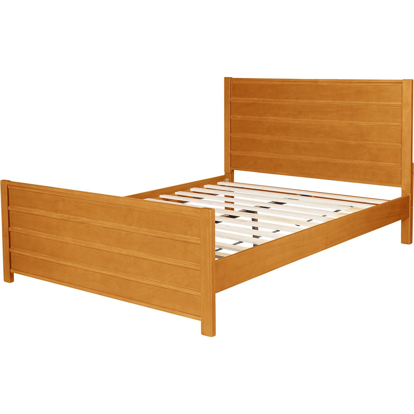 Brown Ribbed Texture Solid Wood King Bed Frame