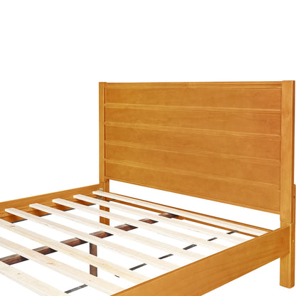 Brown Ribbed Texture Solid Wood King Bed Frame