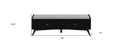 59" Gray and Black Fabric Upholstered Storage Bench with Drawers