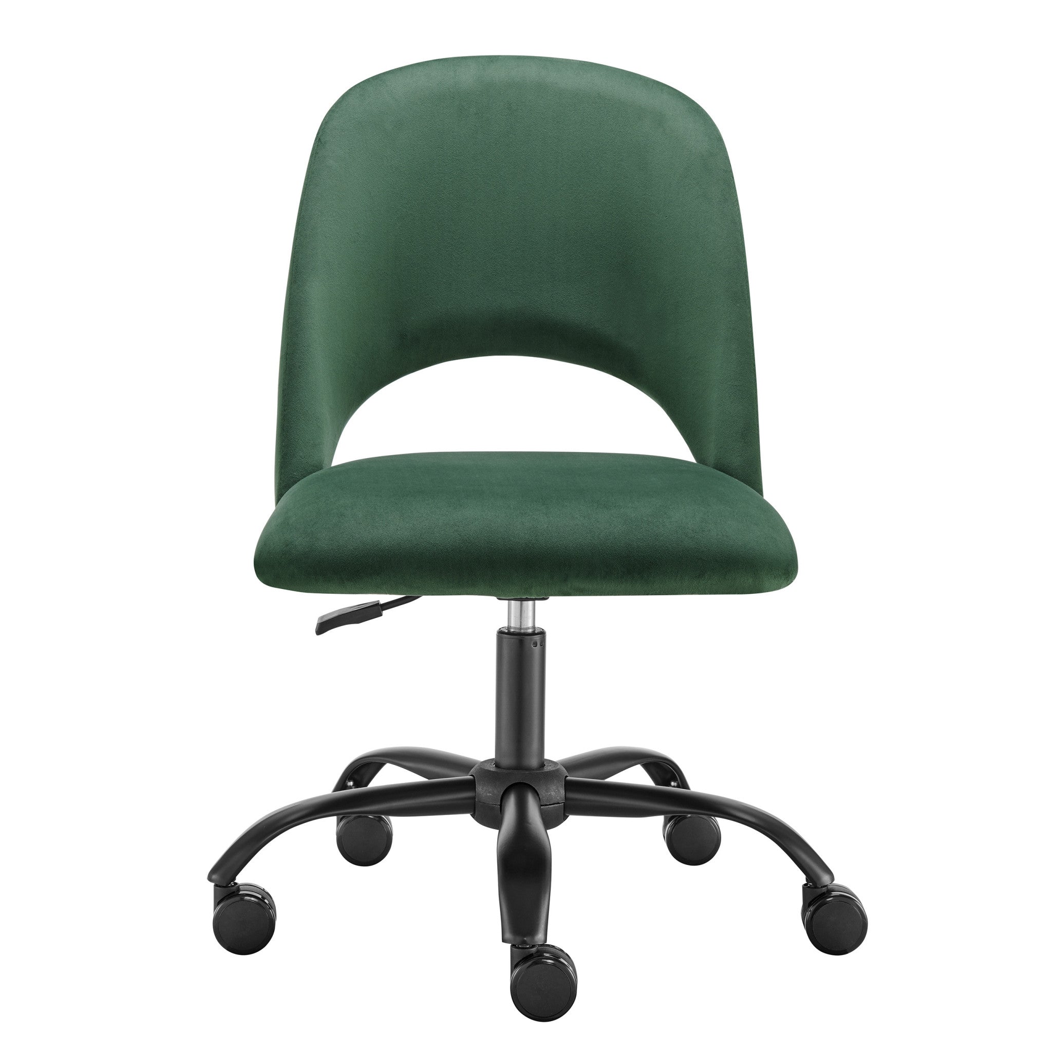 Green and Black Steel and Velvet Adjustable Swivel Rolling Conference Office Chair