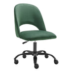Green and Black Steel and Velvet Adjustable Swivel Rolling Conference Office Chair
