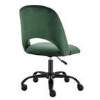 Green and Black Steel and Velvet Adjustable Swivel Rolling Conference Office Chair