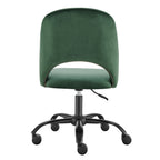 Green and Black Steel and Velvet Adjustable Swivel Rolling Conference Office Chair