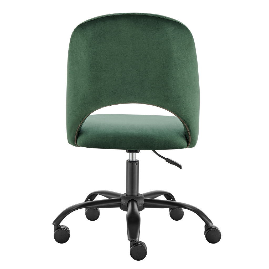 Green and Black Steel and Velvet Adjustable Swivel Rolling Conference Office Chair