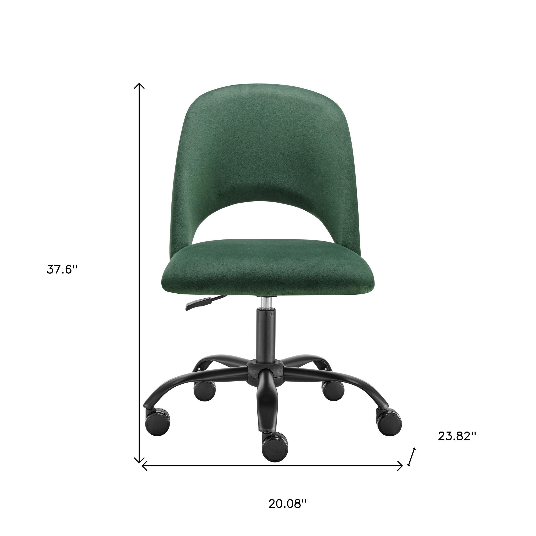 Green and Black Steel and Velvet Adjustable Swivel Rolling Conference Office Chair