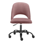 Rose and Black Steel and Velvet Adjustable Swivel Rolling Conference Office Chair