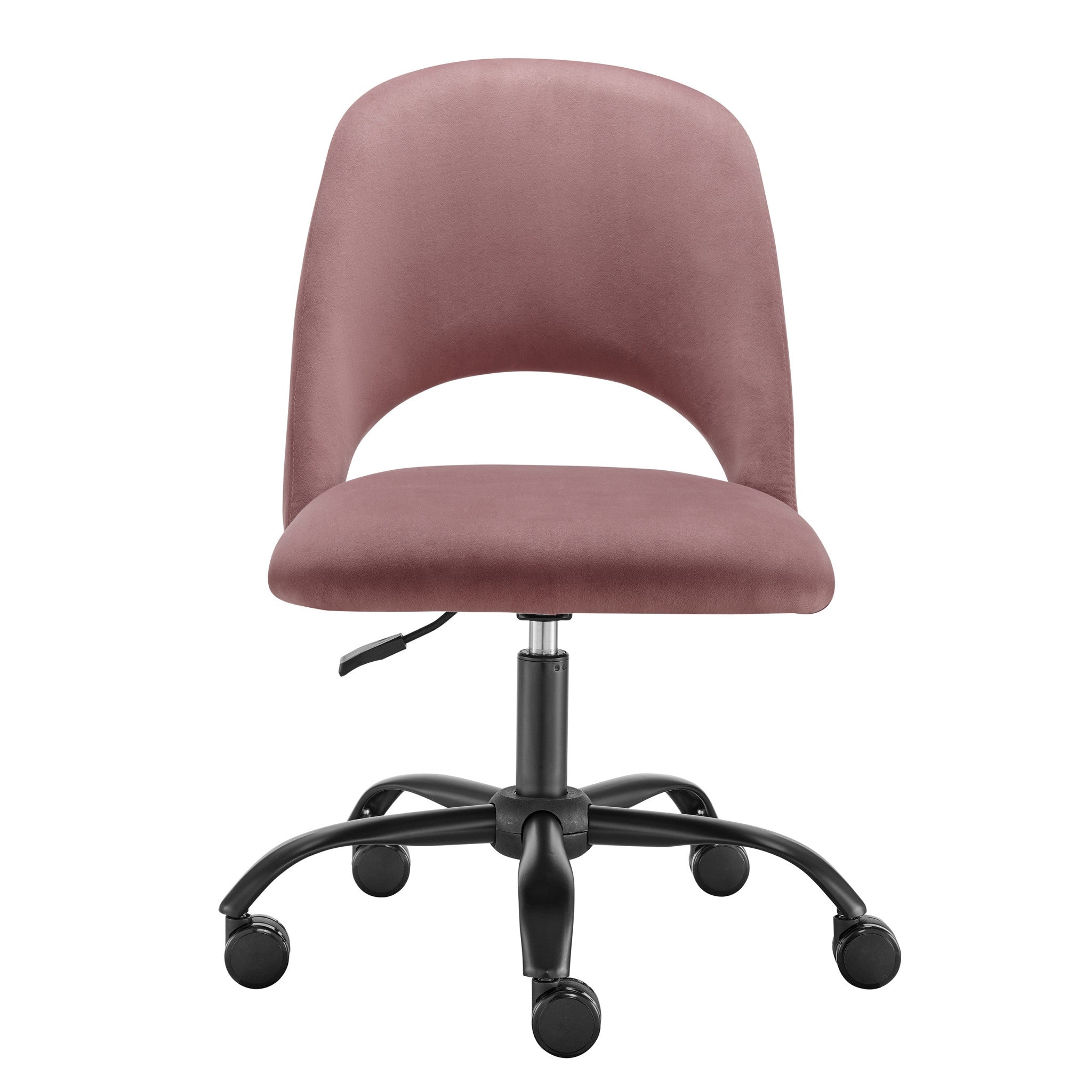 Rose and Black Steel and Velvet Adjustable Swivel Rolling Conference Office Chair