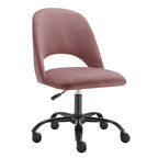 Rose and Black Steel and Velvet Adjustable Swivel Rolling Conference Office Chair