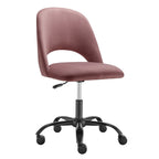 Rose and Black Steel and Velvet Adjustable Swivel Rolling Conference Office Chair