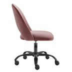 Rose and Black Steel and Velvet Adjustable Swivel Rolling Conference Office Chair
