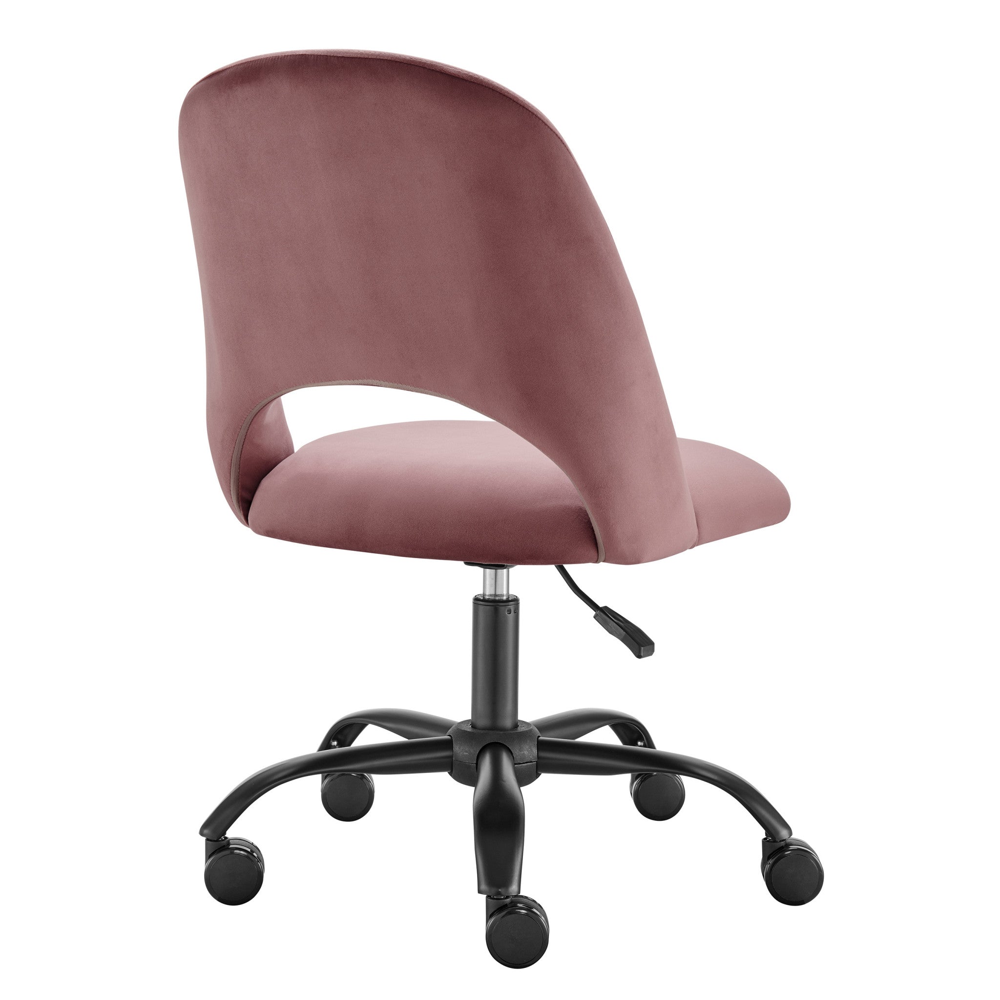 Rose and Black Steel and Velvet Adjustable Swivel Rolling Conference Office Chair