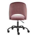 Rose and Black Steel and Velvet Adjustable Swivel Rolling Conference Office Chair