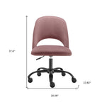 Rose and Black Steel and Velvet Adjustable Swivel Rolling Conference Office Chair