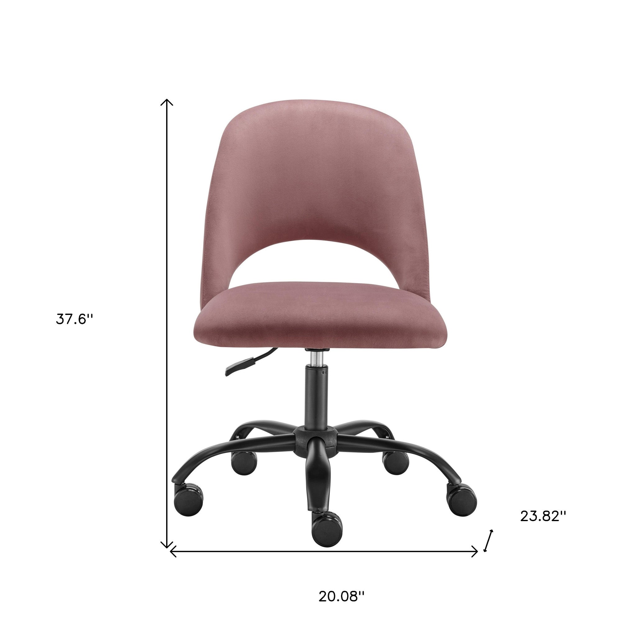 Rose and Black Steel and Velvet Adjustable Swivel Rolling Conference Office Chair