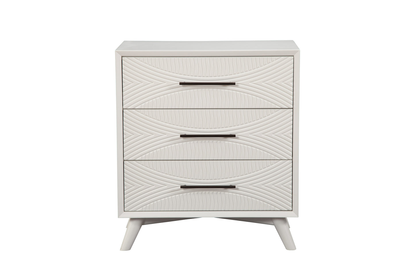 34" White Carved Geometric Solid Wood Three Drawer Dresser