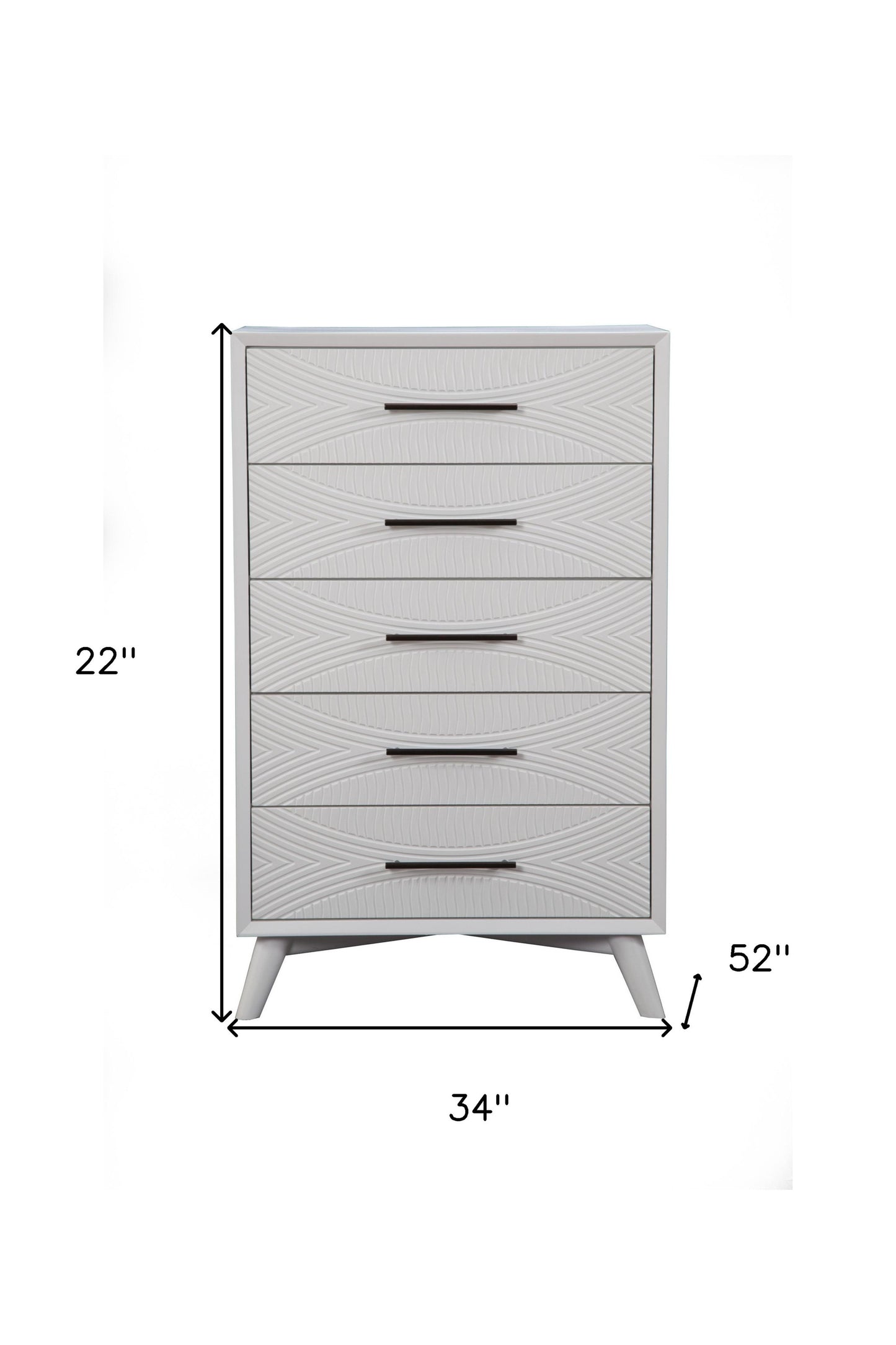 34" White Carved Geometric Solid Wood Five Drawer Dresser