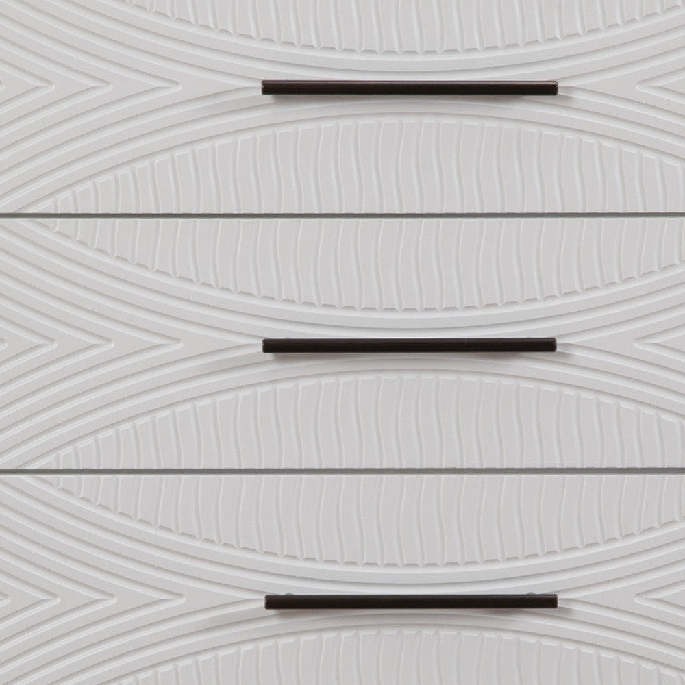 34" White Carved Geometric Solid Wood Five Drawer Dresser