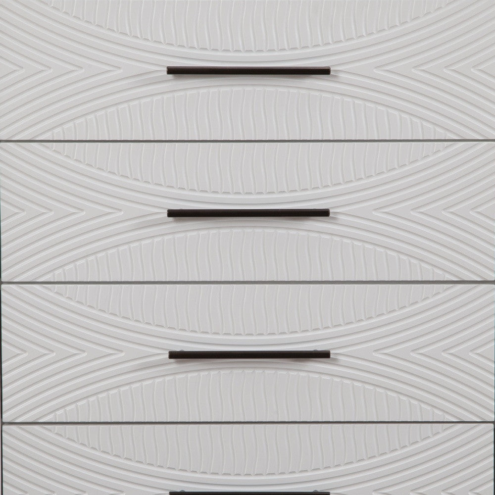 34" White Carved Geometric Solid Wood Five Drawer Dresser