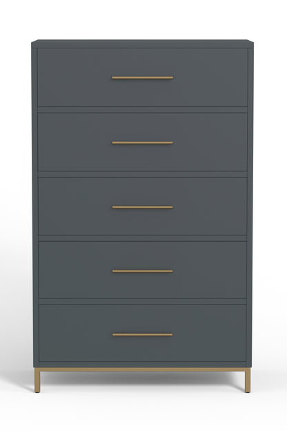 33" Gray Solid Wood Five Drawer Dresser
