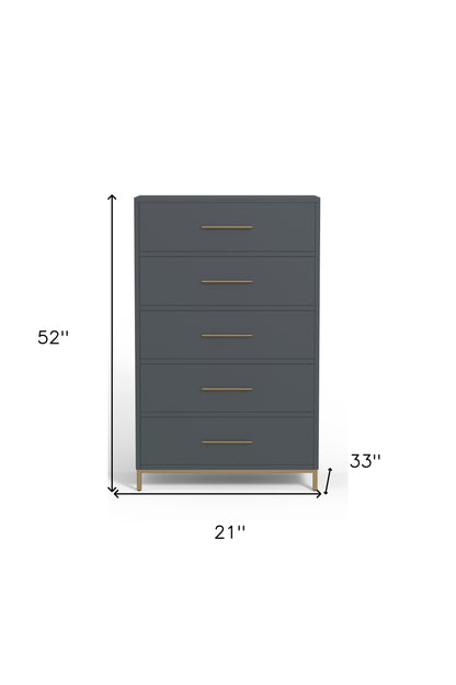 33" Gray Solid Wood Five Drawer Dresser