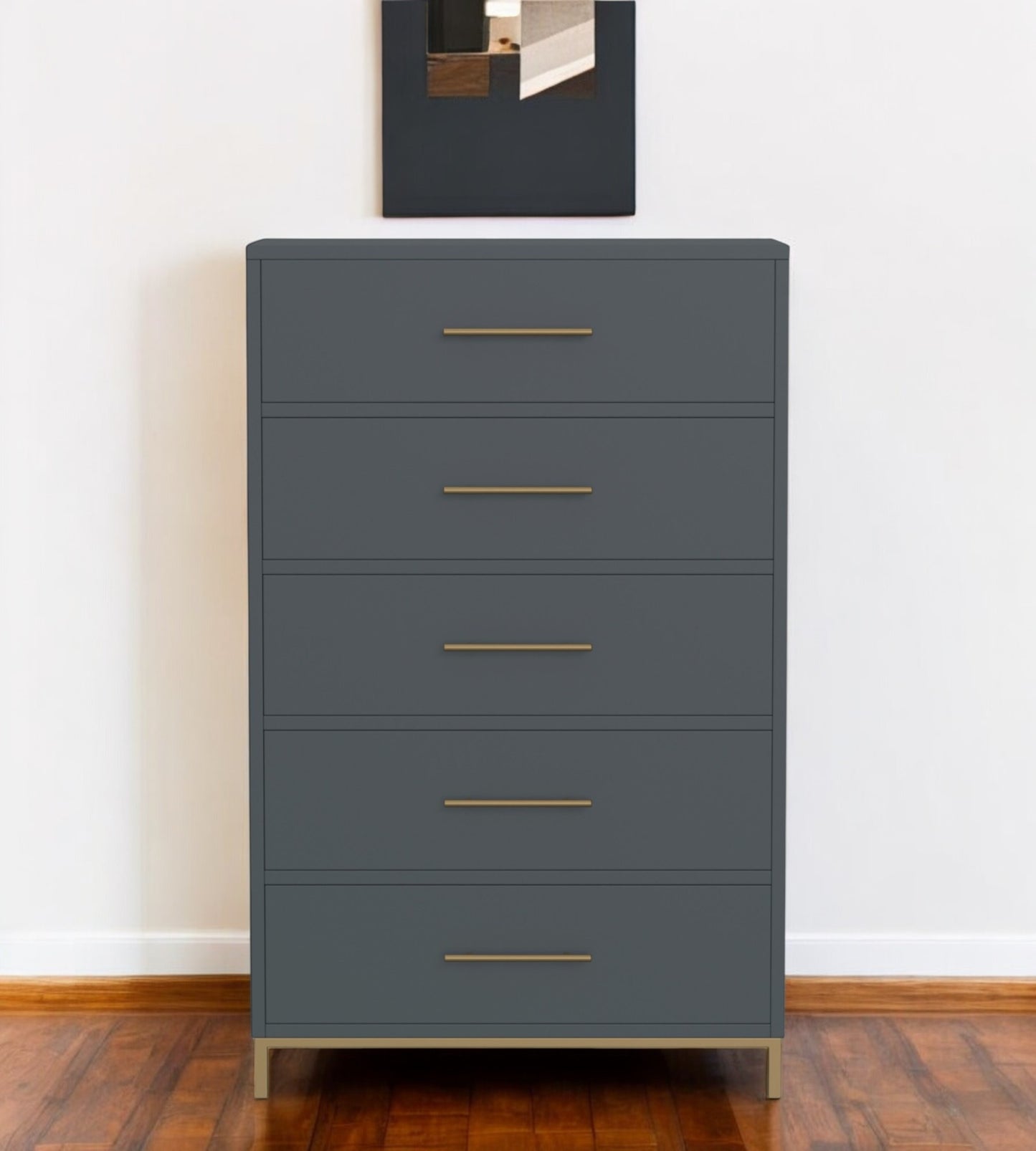 33" Gray Solid Wood Five Drawer Dresser