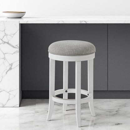 25" Gray And Antiqued White Solid Wood Swivel Backless Counter Height Bar Chair