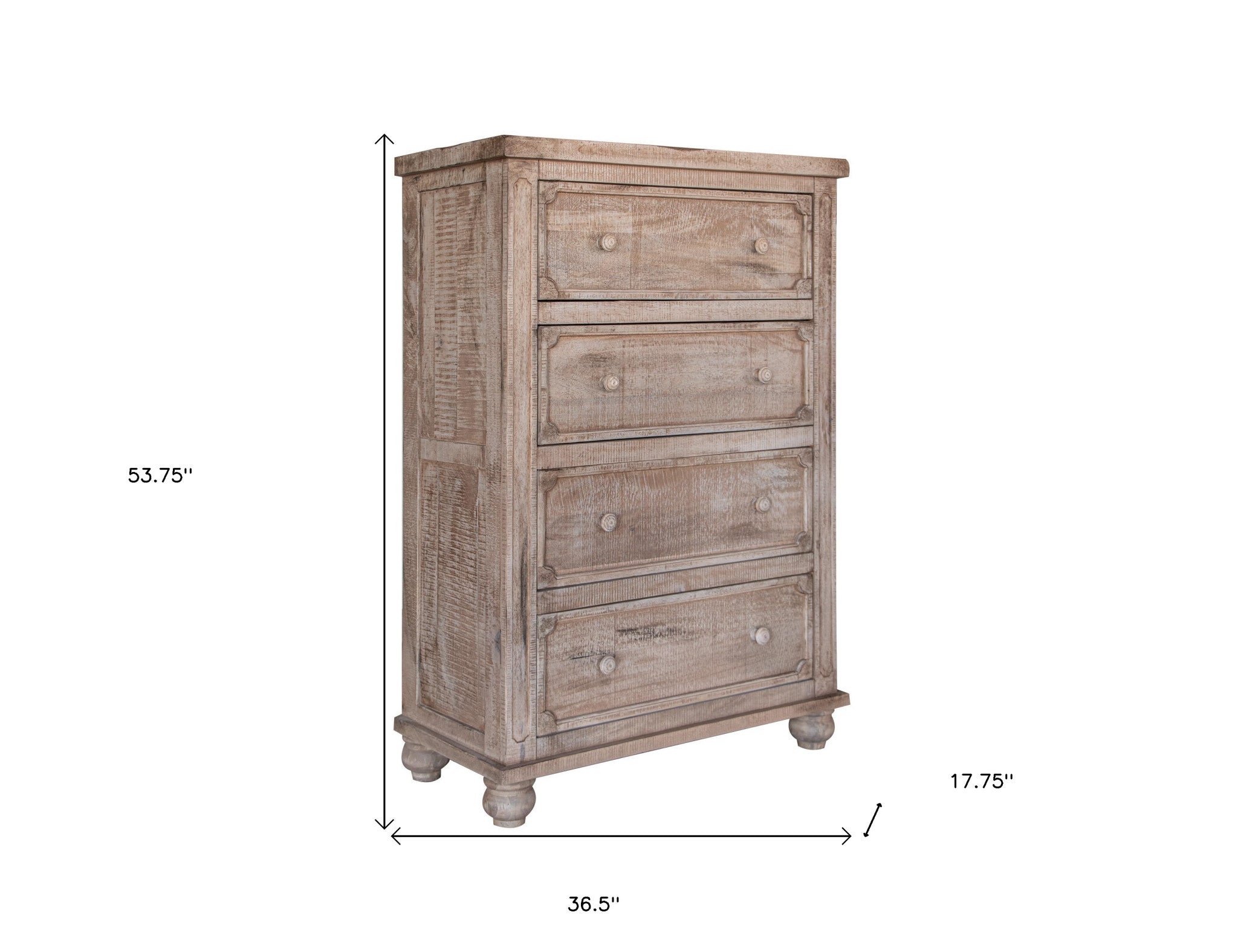 37" Natural Solid Wood Four Drawer Dresser