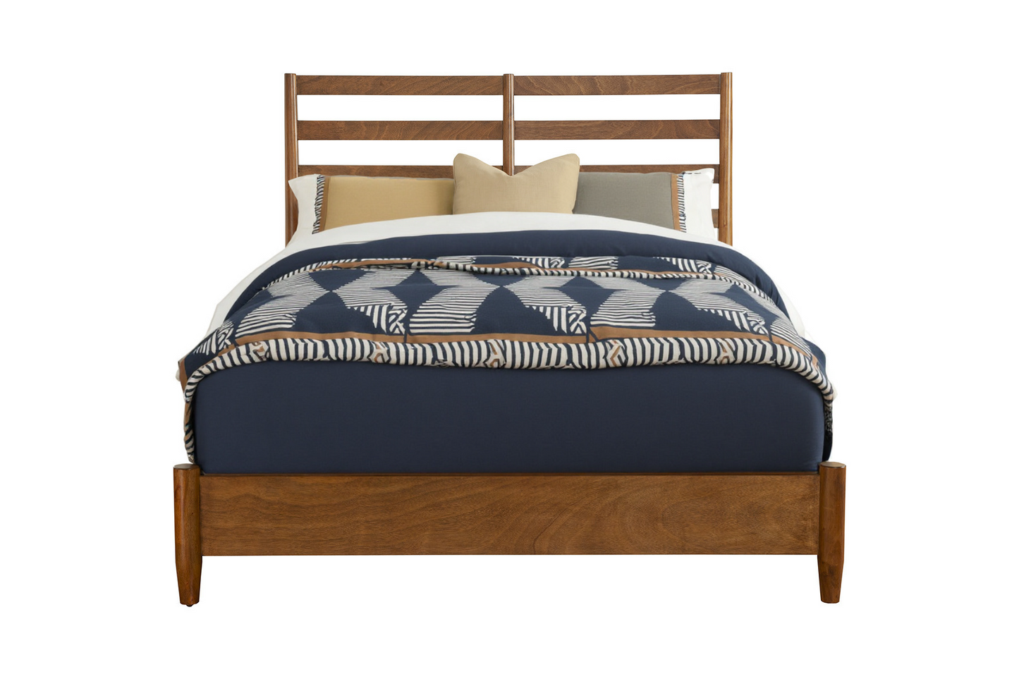 Brown Slat Back Solid Wood California King Bed Frame