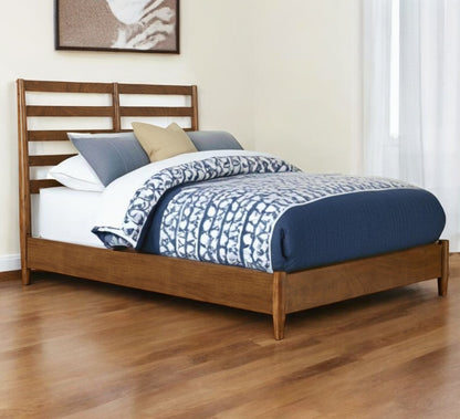 Brown Slat Back Solid Wood California King Bed Frame