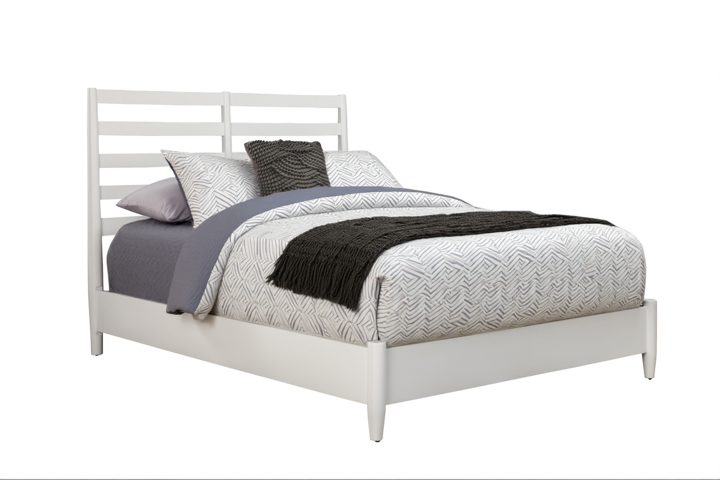 White Slat Back Solid Wood California King Bed Frame