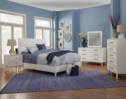 White Carved Geometric Solid Wood Queen Bed Frame