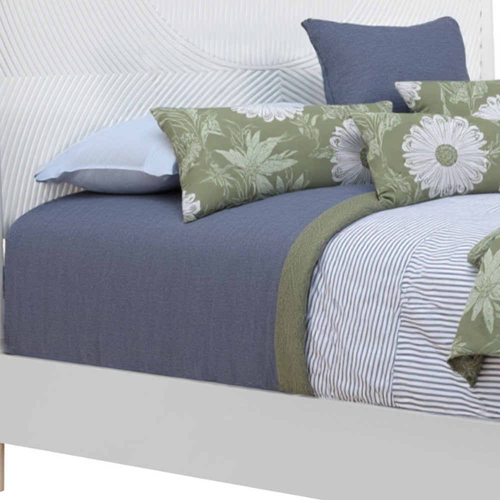 White Carved Geometric Solid Wood King Bed Frame