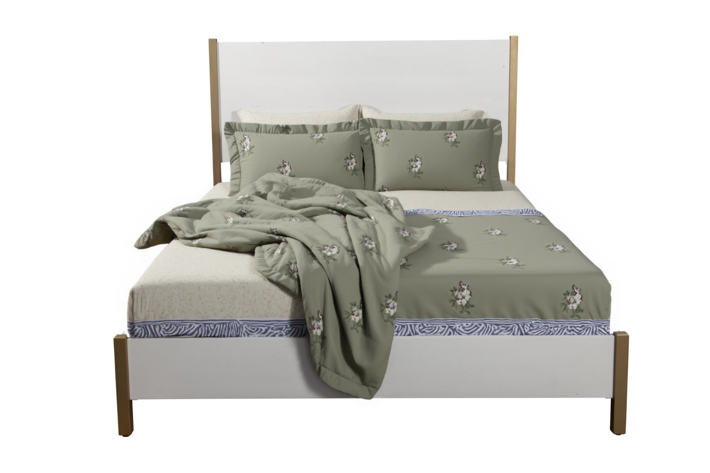 Natural and White Solid Wood And Upholstery California King Bed Frame