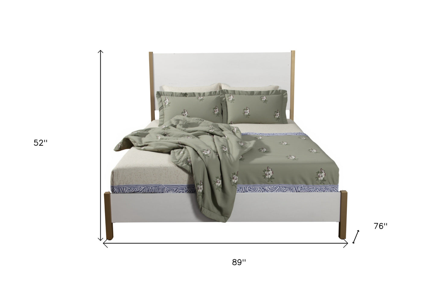 Natural and White Solid Wood And Upholstery California King Bed Frame
