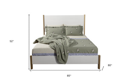 Natural and White Solid Wood And Upholstery King Bed Frame
