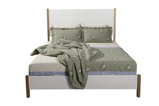 Natural and White Solid Wood And Upholstery Full Bed Frame
