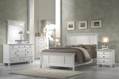 White Ribbed Texture Solid Wood King Bed Frame