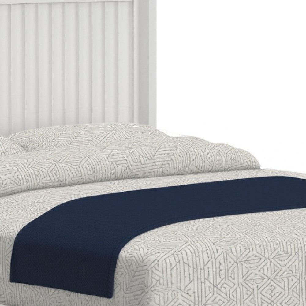 White Ribbed Texture Solid Wood Queen Bed Frame